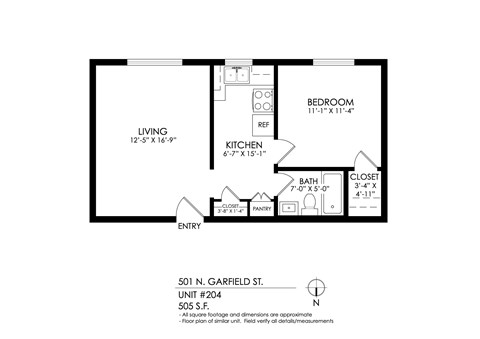 Floor plan for 1 bed, 1 bath, 695 sqft